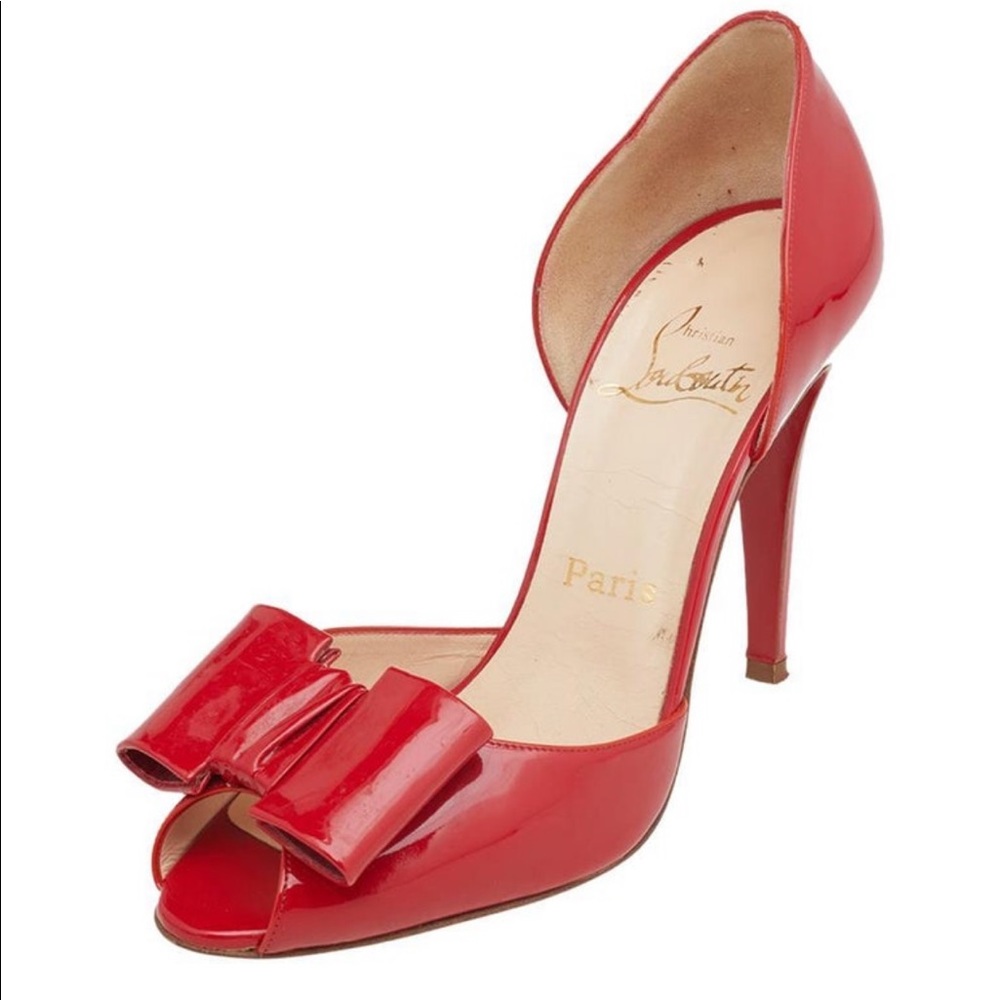 Christian Louboutin bow size 38 Red Patent Leather Jolie-noeud D'Orsay Pumps